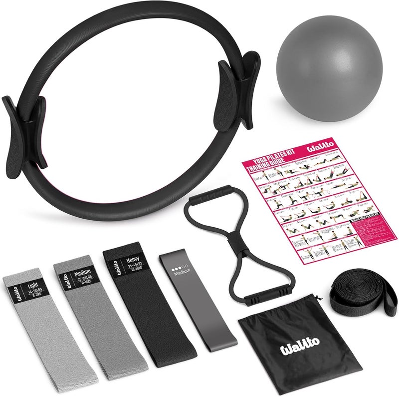 WALITO Home Pilates Kit for Women,Pilates Ring Set with Magic Circle,Resistance Bands,Figure 8 Workout Bands,Mini Ball, Compact Toning Fitness Essentials Starter Set Accessories Gift - Image 1